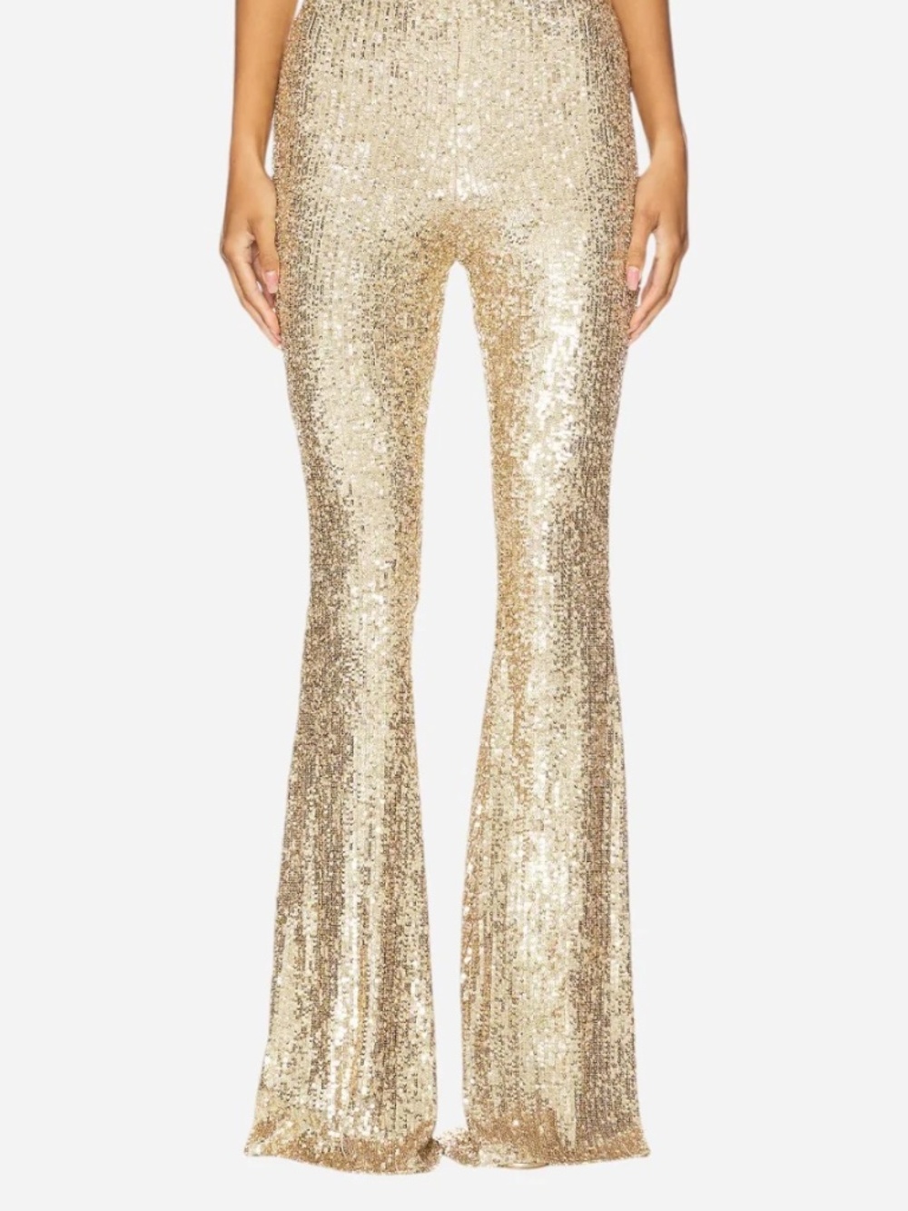 Show Me Your MuMu Gold Sequin Flare Leg High Waisted Mercury Pants